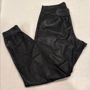 Black Faux Leather Joggers